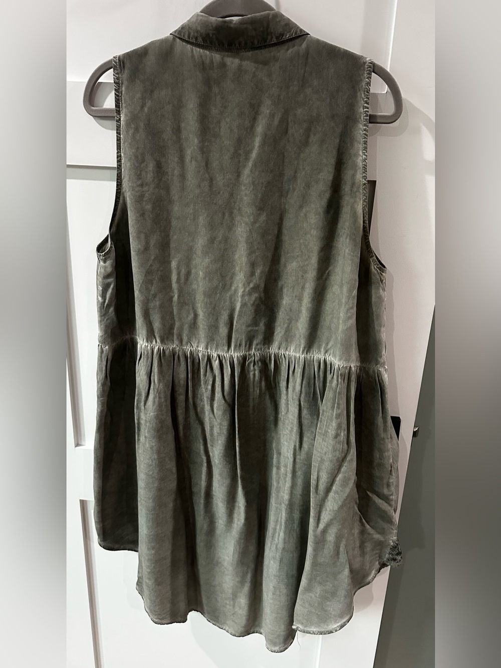 Umgee mineral-washed babydoll tunic top Olive Drab XL Boho Lace Crocheted Hem - Picture 4 of 5